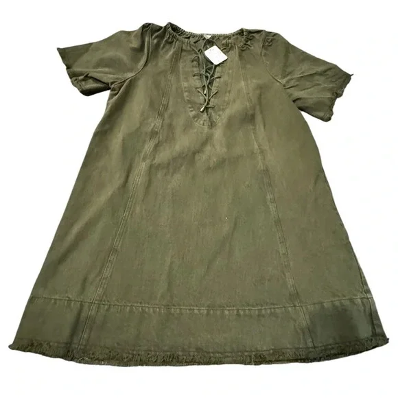 NWT Olive Green Khaki Denim Dress Small Free People When Hearts Align Dress - Picture 2 of 9